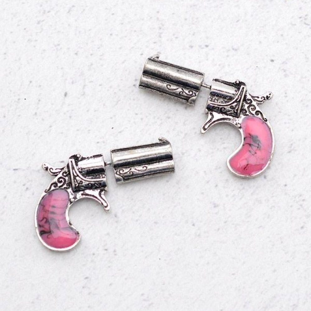 NEW Illusion Pink Pistol Western Cowgirl Sterling Plated Earrings